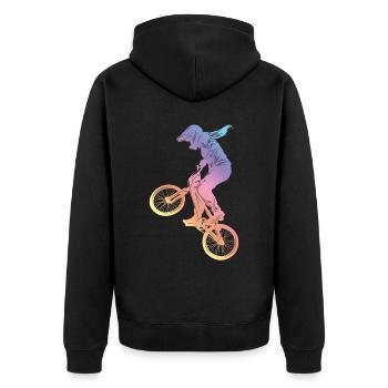 Motocross Frau Silhouette - Unisex Premium Bio Zip Hoodie - Schwarz - Hinten - Nico (187cm)