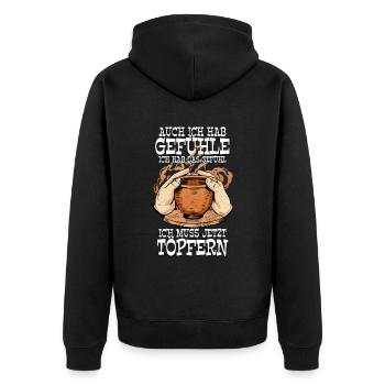 Töpfern - Unisex Premium Bio Zip Hoodie - Schwarz - Hinten - Nico (187cm)