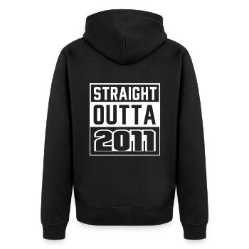 Straight Outta 2011 Geburtstag 2011 Geboren 2011 - Unisex Premium Bio Zip Hoodie - Schwarz - Hinten - Nico (187cm)