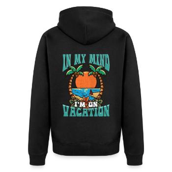 In Meinem Kopf Bin Ich Im Urlaub - Unisex Premium Bio Zip Hoodie - Schwarz - Hinten - Nico (187cm)
