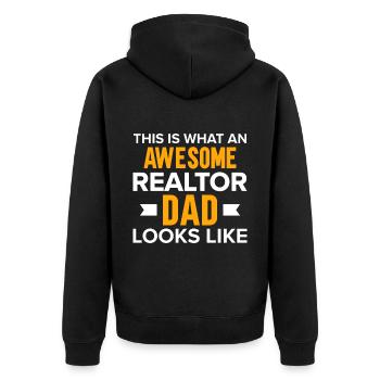 Immobilienmakler Makler Beruf Immobilien - Unisex Premium Bio Zip Hoodie - Schwarz - Hinten - Nico (187cm)