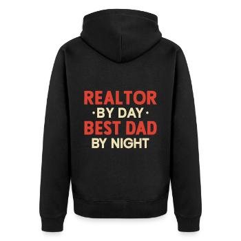 Immobilienmakler Makler Beruf Immobilien - Unisex Premium Bio Zip Hoodie - Schwarz - Hinten - Nico (187cm)