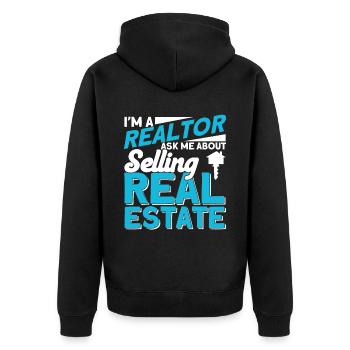 Immobilienmakler Makler Beruf Immobilien - Unisex Premium Bio Zip Hoodie - Schwarz - Hinten - Nico (187cm)
