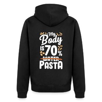 Mein Körper Besteht Zu 70 % Aus Nudeln - Unisex Premium Bio Zip Hoodie - Schwarz - Hinten - Nico (187cm)