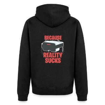 VR Virtual Reality - Unisex Premium Bio Zip Hoodie - Schwarz - Hinten - Nico (187cm)