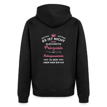 Prinzessin und Rettungsassistentin I Motiv für - Unisex Premium Bio Zip Hoodie - Schwarz - Hinten - Nico (187cm)