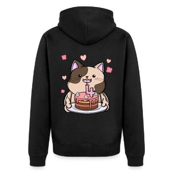 Le chat potelé garde un gâteau d’anniversaire 4 ans - Veste à capuche bio Premium Unisexe - noir - Dos - Nico (187cm)