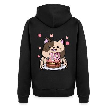 Le chat potelé garde un gâteau d’anniversaire pendant 10 ans - Veste à capuche bio Premium Unisexe - noir - Dos - Nico (187cm)