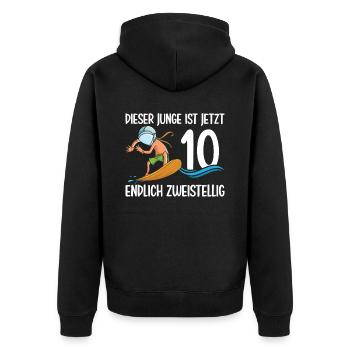 Dieser Junge Ist Jetzt 10 Endlich Zweistellig - Unisex Premium Bio Zip Hoodie - Schwarz - Hinten - Nico (187cm)