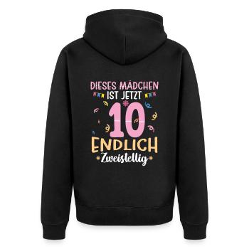 Dieses Mädchen Ist Jetzt 10 Endlich Zweistellig - Unisex Premium Bio Zip Hoodie - Schwarz - Hinten - Nico (187cm)
