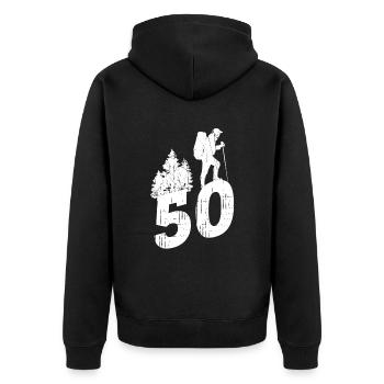 Wandern 50. Geburtstag Wanderer 50 Jahre Outdoor - Unisex Premium Bio Zip Hoodie - Schwarz - Hinten - Nico (187cm)