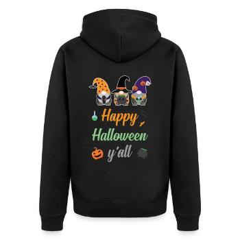 Halloween Vibes Pumpkin Cat In Witch Hat - Unisex Premium Organic Zip Hoodie - black - Back - Nico (187cm)