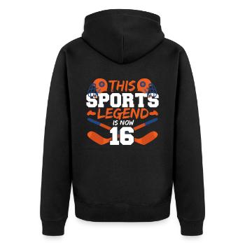 This sports legend is now 16, hockey game 16. - Unisex Premium Organic Zip Hoodie - black - Back - Nico (187cm)