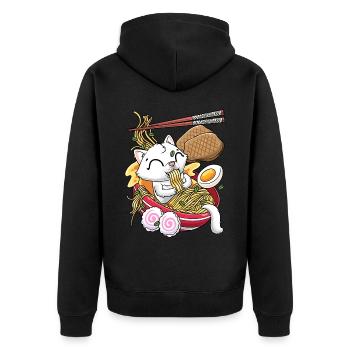 Kawaii Weiße Katze Ramen Nudeln Anime-liebhaber - Unisex Premium Bio Zip Hoodie - Schwarz - Hinten - Nico (187cm)
