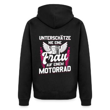 Motorbike Motorrad Enduro Motocross Biker Girl - Unisex Premium Bio Zip Hoodie - Schwarz - Hinten - Nico (187cm)