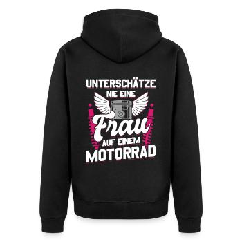 Motorbike Motorrad Enduro Motocross Biker Girl - Unisex Premium Bio Zip Hoodie - Schwarz - Hinten - Nico (187cm)