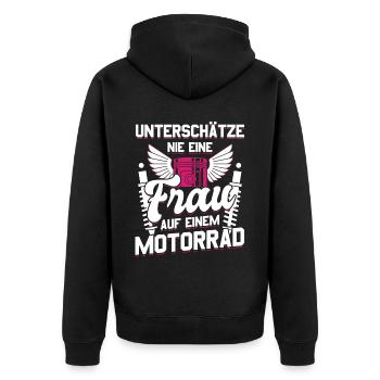 Motorbike Motorrad Enduro Motocross Biker Girl - Unisex Premium Bio Zip Hoodie - Schwarz - Hinten - Nico (187cm)