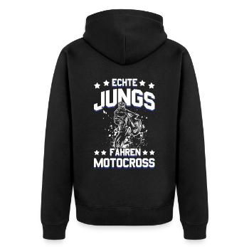 Motocross Enduro Motorrad Freestyle Extrem Sport - Unisex Premium Bio Zip Hoodie - Schwarz - Hinten - Nico (187cm)