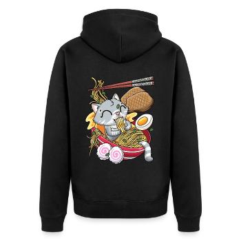 Kawaii Katze Ramen Nudeln Anime Liebhaber - Unisex Premium Bio Zip Hoodie - Schwarz - Hinten - Nico (187cm)