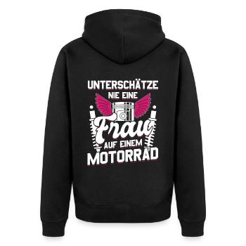 Motorbike Motorrad Enduro Motocross Biker Girl - Unisex Premium Bio Zip Hoodie - Schwarz - Hinten - Nico (187cm)