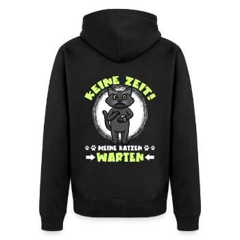 Schwarze Katze Keine Zeit Lustig - Unisex Premium Bio Zip Hoodie - Schwarz - Hinten - Nico (187cm)