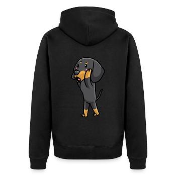 Brandlbracke Hund Emoticon - Unisex Premium Bio Zip Hoodie - Schwarz - Hinten - Nico (187cm)