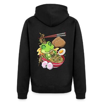 Kawaii Frosch Ramen Nudeln Japanisches Essen - Unisex Premium Bio Zip Hoodie - Schwarz - Hinten - Nico (187cm)