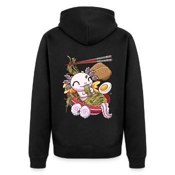 Kawaii Axolotl Fisch Ramen Nudeln Japanisches - Unisex Premium Bio Zip Hoodie - Schwarz - Hinten - Nico (187cm)
