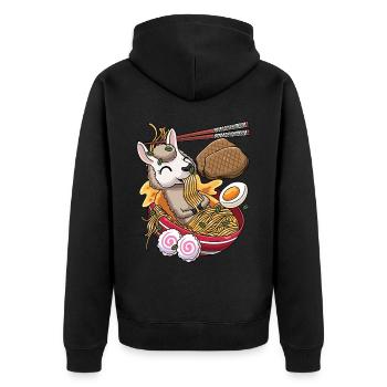 Kawaii Llama Ramen Nouilles Cuisine japonaise - Veste à capuche bio Premium Unisexe - noir - Dos - Nico (187cm)