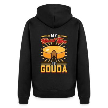 My blood type is Gouda - Unisex Premium Organic Zip Hoodie - black - Back - Nico (187cm)
