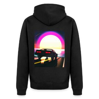 Synthwave Outrun Sports Car Beach Coucher de soleil - Veste à capuche bio Premium Unisexe - noir - Dos - Nico (187cm)