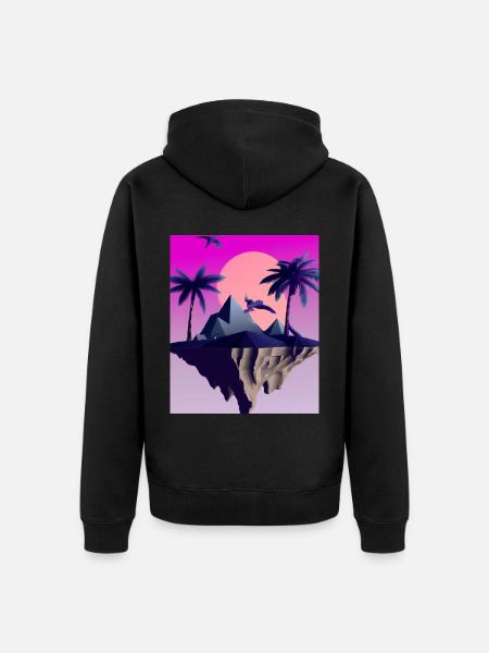 Vaporwave Aesthetic Flying Island - Unisex Premium Organic Zip Hoodie - black