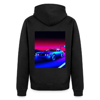 Vaporwave Aesthetic Vintage Highway - Unisex Premium Bio Zip Hoodie - Schwarz - Hinten - Nico (187cm)
