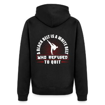 Karate Black Belt Gi Uniform A - Unisex Premium Bio Zip Hoodie - Schwarz - Hinten - Nico (187cm)