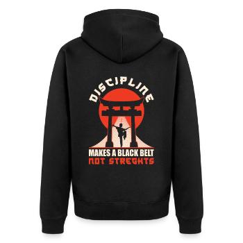 Karate Black Belt Gi Uniform - Unisex Premium Bio Zip Hoodie - Schwarz - Hinten - Nico (187cm)