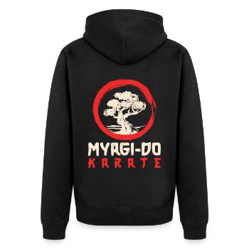 Karate Black Belt Gi Uniform - Unisex Premium Bio Zip Hoodie - Schwarz - Hinten - Nico (187cm)
