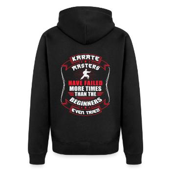 Karate Black Belt Gi Uniform - Unisex Premium Bio Zip Hoodie - Schwarz - Hinten - Nico (187cm)