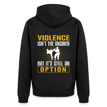 Karate Black Belt Gi Uniform - Unisex Premium Bio Zip Hoodie - Schwarz - Hinten - Nico (187cm)