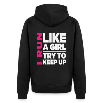 I Run Like A Girl Funny Motivational - Unisex Premium Organic Zip Hoodie - black - Back - Nico (187cm)