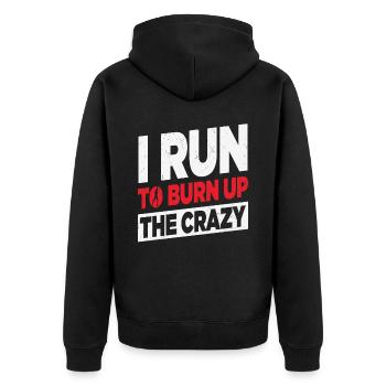 I Run To Burn Up The Crazy Retro - Unisex Premium Organic Zip Hoodie - black - Back - Nico (187cm)