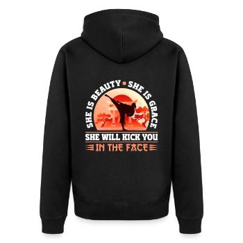 Karate Black Belt Gi Uniform Girl - Unisex Premium Bio Zip Hoodie - Schwarz - Hinten - Nico (187cm)
