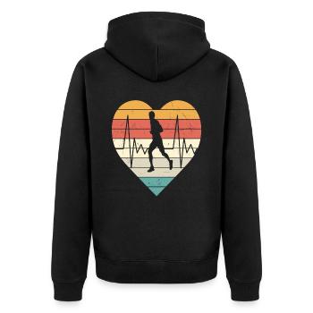 Laufendes Logo Retro - Unisex Premium Bio Zip Hoodie - Schwarz - Hinten - Nico (187cm)