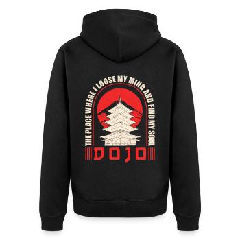 Karate Black Belt Gi Uniform - Unisex Premium Bio Zip Hoodie - Schwarz - Hinten - Nico (187cm)