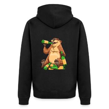 Lustiges Murmeltier trinkt Bier - Unisex Premium Bio Zip Hoodie - Schwarz - Hinten - Nico (187cm)