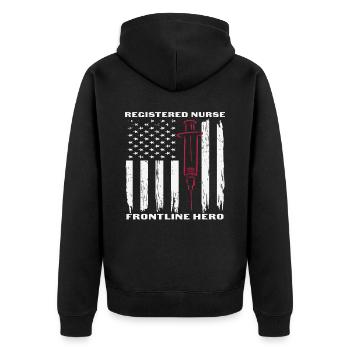 Registrierte Krankenschwester Front Line Hero Nursing Zitate - Unisex Premium Bio Zip Hoodie - Schwarz - Hinten - Nico (187cm)