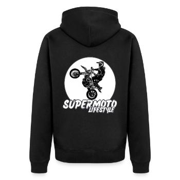 Supermoto / Supermotard / Supermoto Wheelie Biker - Unisex Premium Organic Zip Hoodie - black - Back - Nico (187cm)