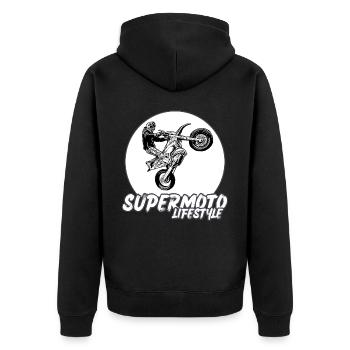 Supermoto / Supermotard / Supermoto Wheelie Biker - Unisex Premium Organic Zip Hoodie - black - Back - Nico (187cm)