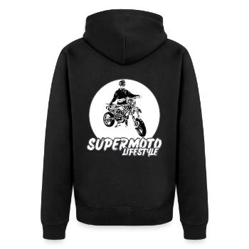 Supermoto / Supermotard / Supermoto Wheelie Biker - Unisex Premium Organic Zip Hoodie - black - Back - Nico (187cm)