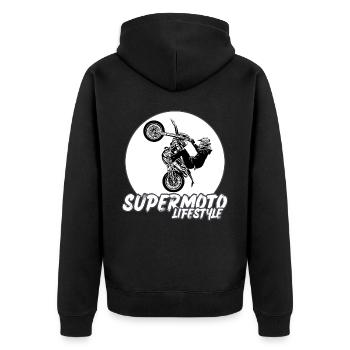 Supermoto / Supermotard / Supermoto Wheelie Biker - Unisex Premium Organic Zip Hoodie - black - Back - Nico (187cm)