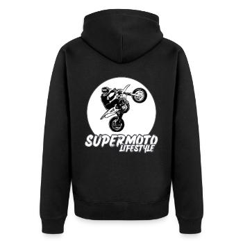 Supermoto / Supermotard / Supermoto Wheelie Biker - Unisex Premium Organic Zip Hoodie - black - Back - Nico (187cm)